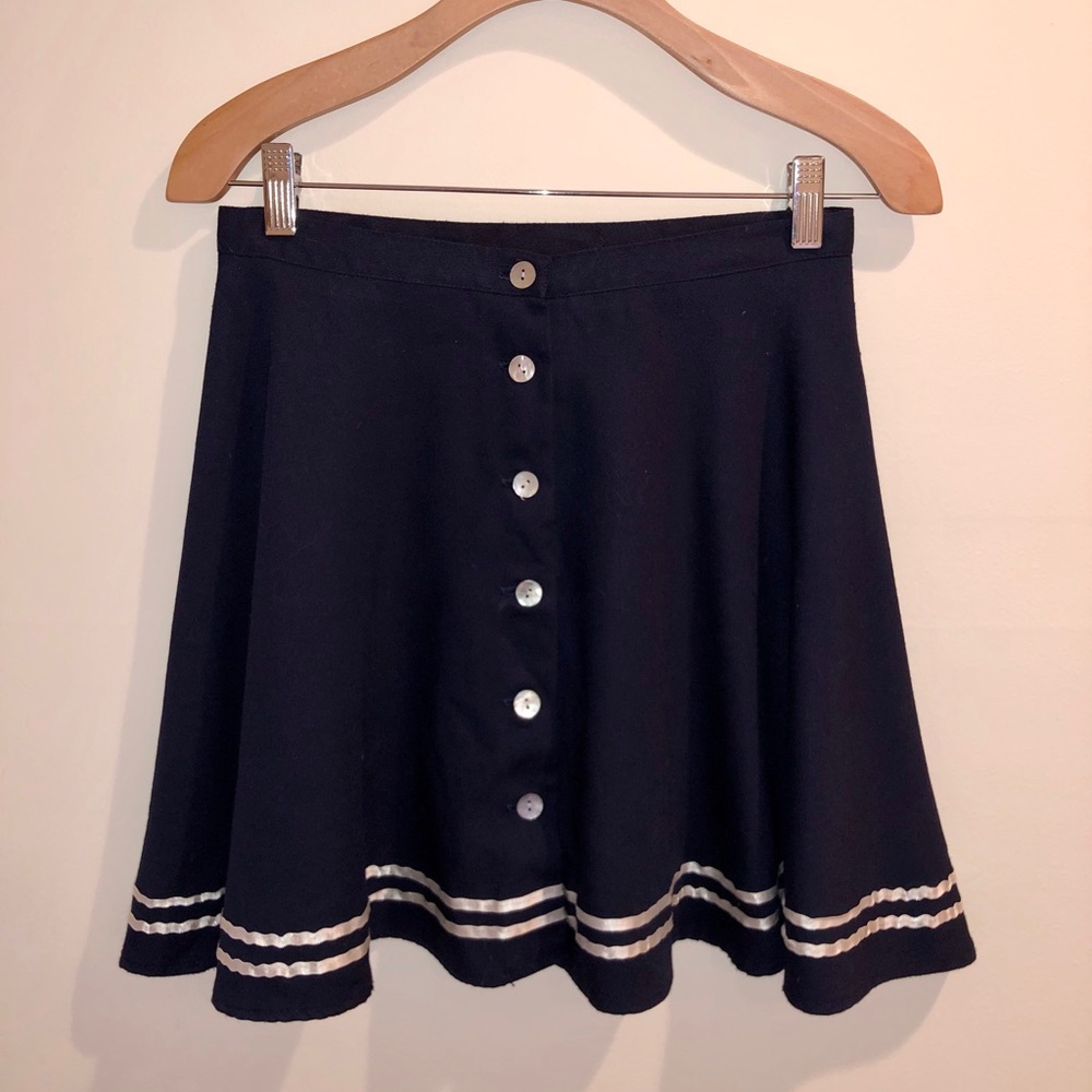 Vintage Navy Blue Sailor Circle Skirt w White Trim